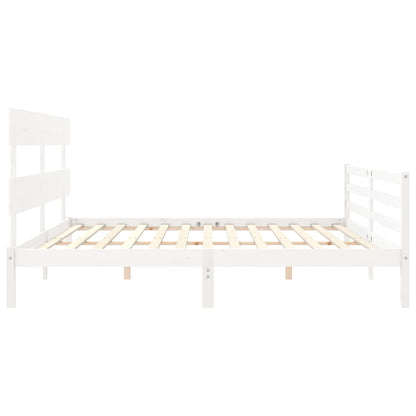 Bedframe Met Hoofdbord Massief Hout 200 x 200 cm Wit Laag