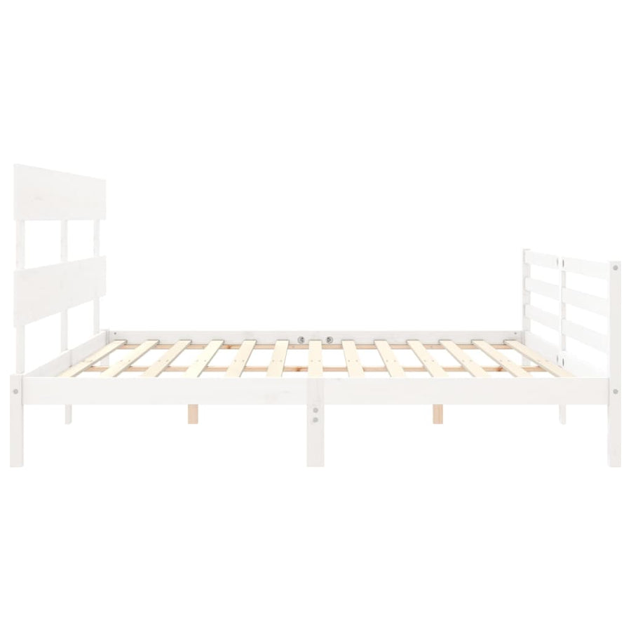 Bedframe Met Hoofdbord Massief Hout 200 x 200 cm Wit Laag