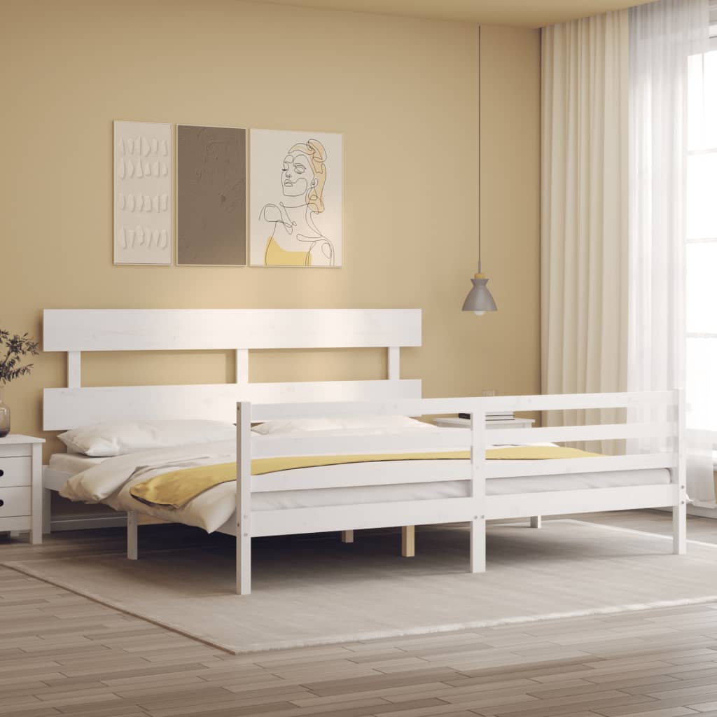 Bedframe Met Hoofdbord Massief Hout 200 x 200 cm Wit Laag