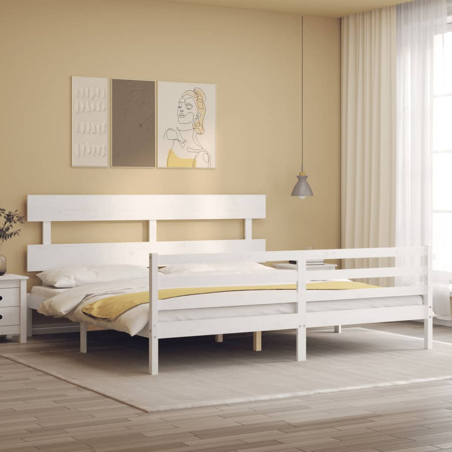 Bedframe Met Hoofdbord Massief Hout 200 x 200 cm Wit Laag