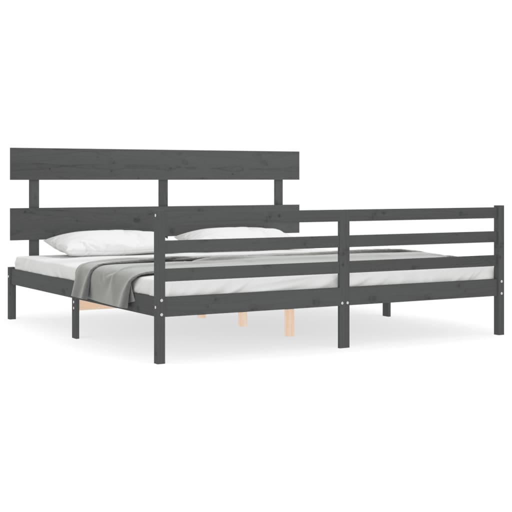 Bedframe Met Hoofdbord Massief Hout 200 x 200 cm Grijs Laag
