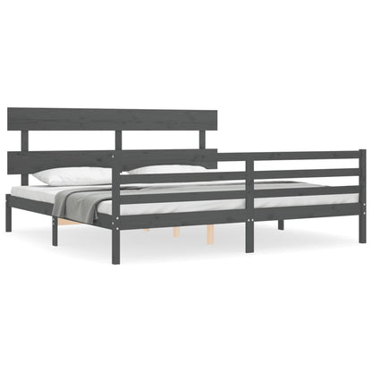 Bedframe Met Hoofdbord Massief Hout 200 x 200 cm Grijs Laag