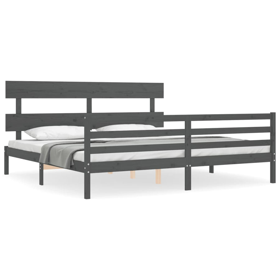 Bedframe Met Hoofdbord Massief Hout 200 x 200 cm Grijs Laag