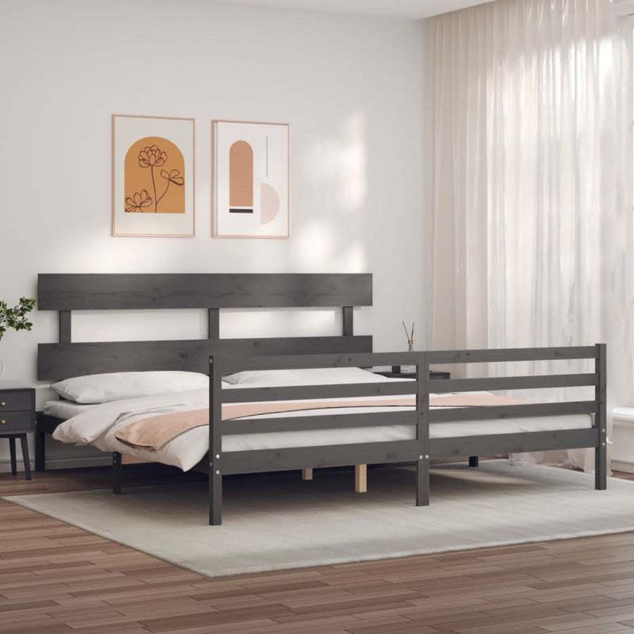 Bedframe Met Hoofdbord Massief Hout 200 x 200 cm Grijs Laag