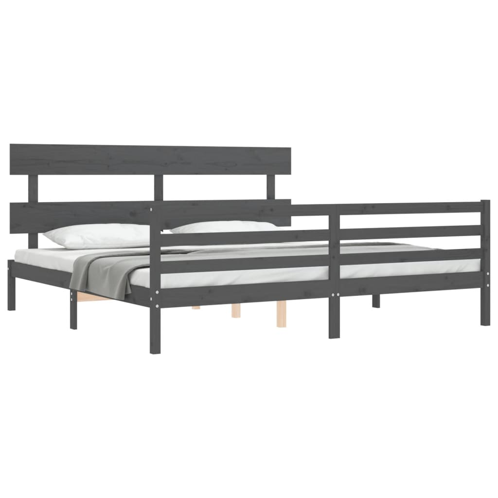 Bedframe Met Hoofdbord Massief Hout 200 x 200 cm Grijs Laag