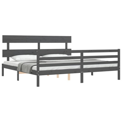Bedframe Met Hoofdbord Massief Hout 200 x 200 cm Grijs Laag