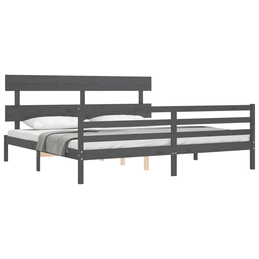 Bedframe Met Hoofdbord Massief Hout 200 x 200 cm Grijs Laag