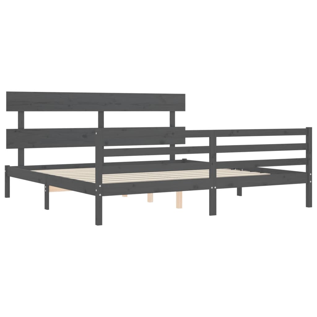 Bedframe Met Hoofdbord Massief Hout 200 x 200 cm Grijs Laag