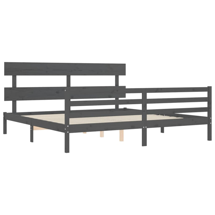 Bedframe Met Hoofdbord Massief Hout 200 x 200 cm Grijs Laag