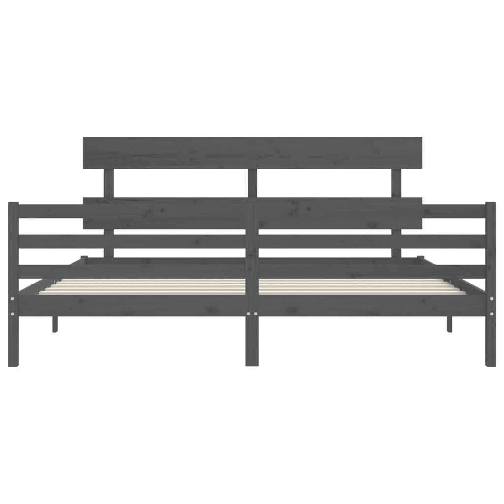 Bedframe Met Hoofdbord Massief Hout 200 x 200 cm Grijs Laag
