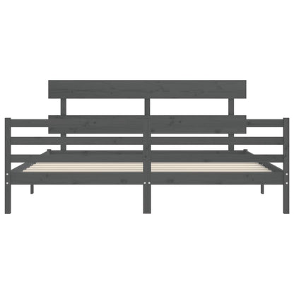 Bedframe Met Hoofdbord Massief Hout 200 x 200 cm Grijs Laag
