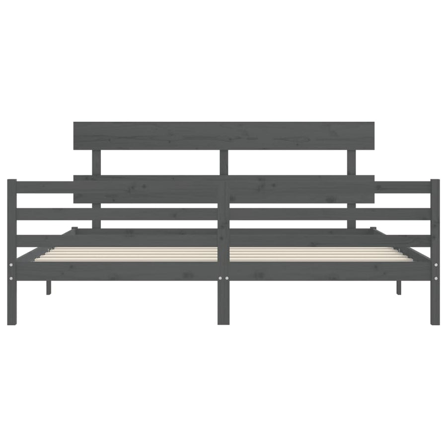 Bedframe Met Hoofdbord Massief Hout 200 x 200 cm Grijs Laag