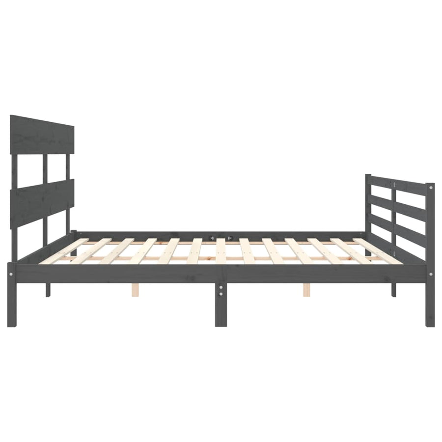 Bedframe Met Hoofdbord Massief Hout 200 x 200 cm Grijs Laag