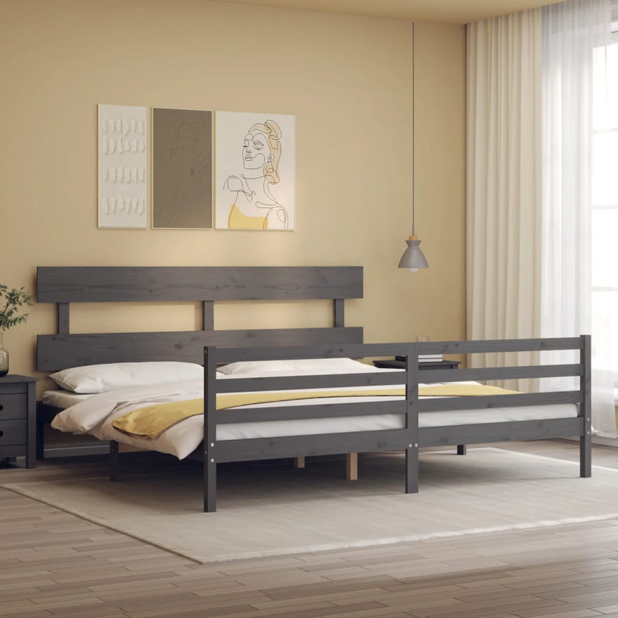 Bedframe Met Hoofdbord Massief Hout 200 x 200 cm Grijs Laag