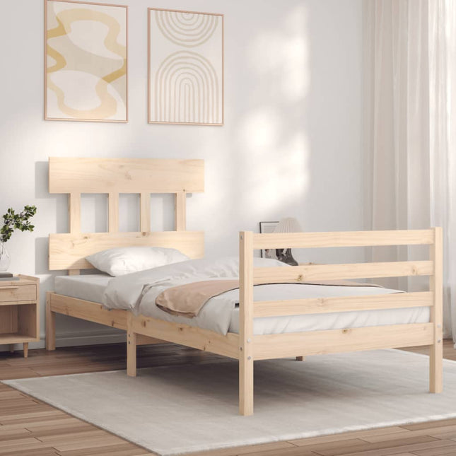 Bedframe Met Hoofdbord Massief Hout 100 x 200 cm Naturel Laag