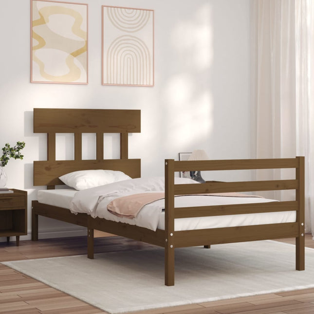 Bedframe met hoofdbord massief hout honingbruin 100x200 cm 100 x 200 cm Honingbruin