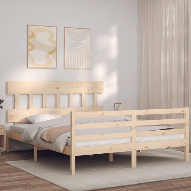 Bedframe Met Hoofdbord Massief Hout 160 x 200 cm Naturel Laag