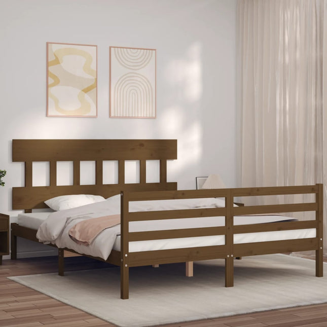 Bedframe Met Hoofdbord Hout 160 x 200 cm Honingbruin Laag