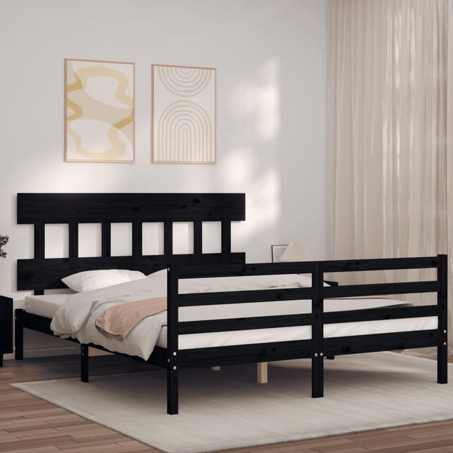 Bedframe Met Hoofdbord Massief Hout 160 x 200 cm Zwart Laag