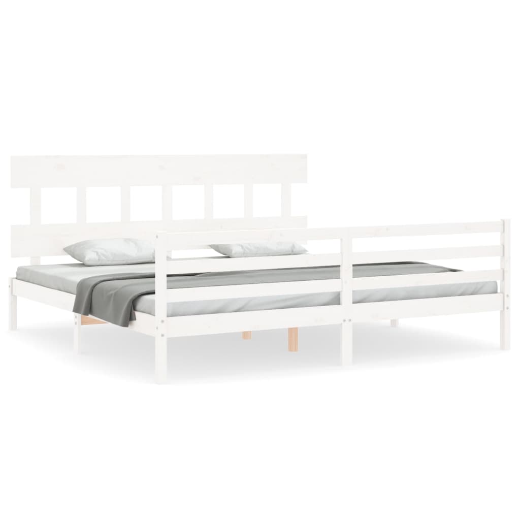 Bedframe Met Hoofdbord Massief Hout 200 x 200 cm Wit Laag