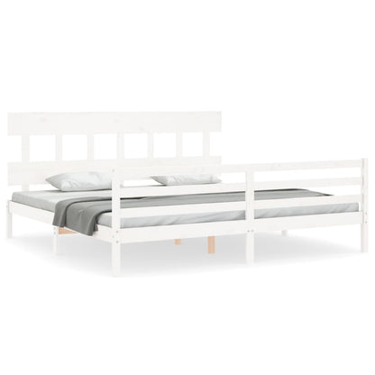 Bedframe Met Hoofdbord Massief Hout 200 x 200 cm Wit Laag