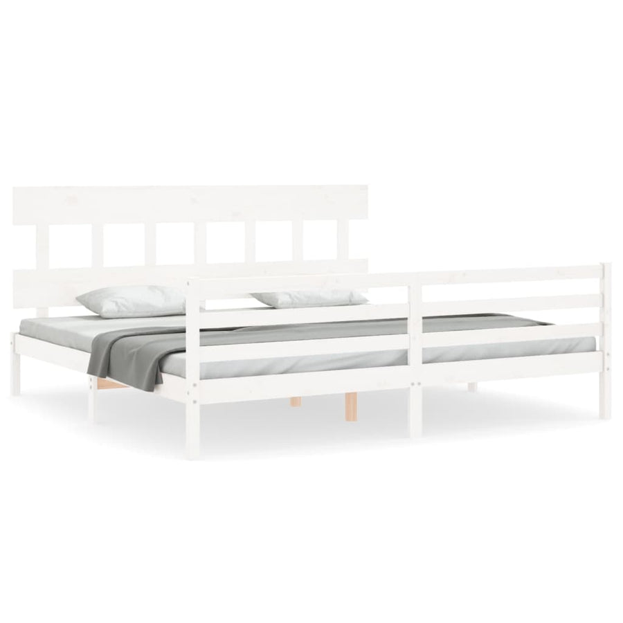 Bedframe Met Hoofdbord Massief Hout 200 x 200 cm Wit Laag