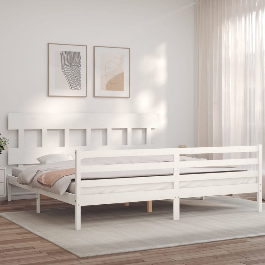 Bedframe Met Hoofdbord Massief Hout 200 x 200 cm Wit Laag