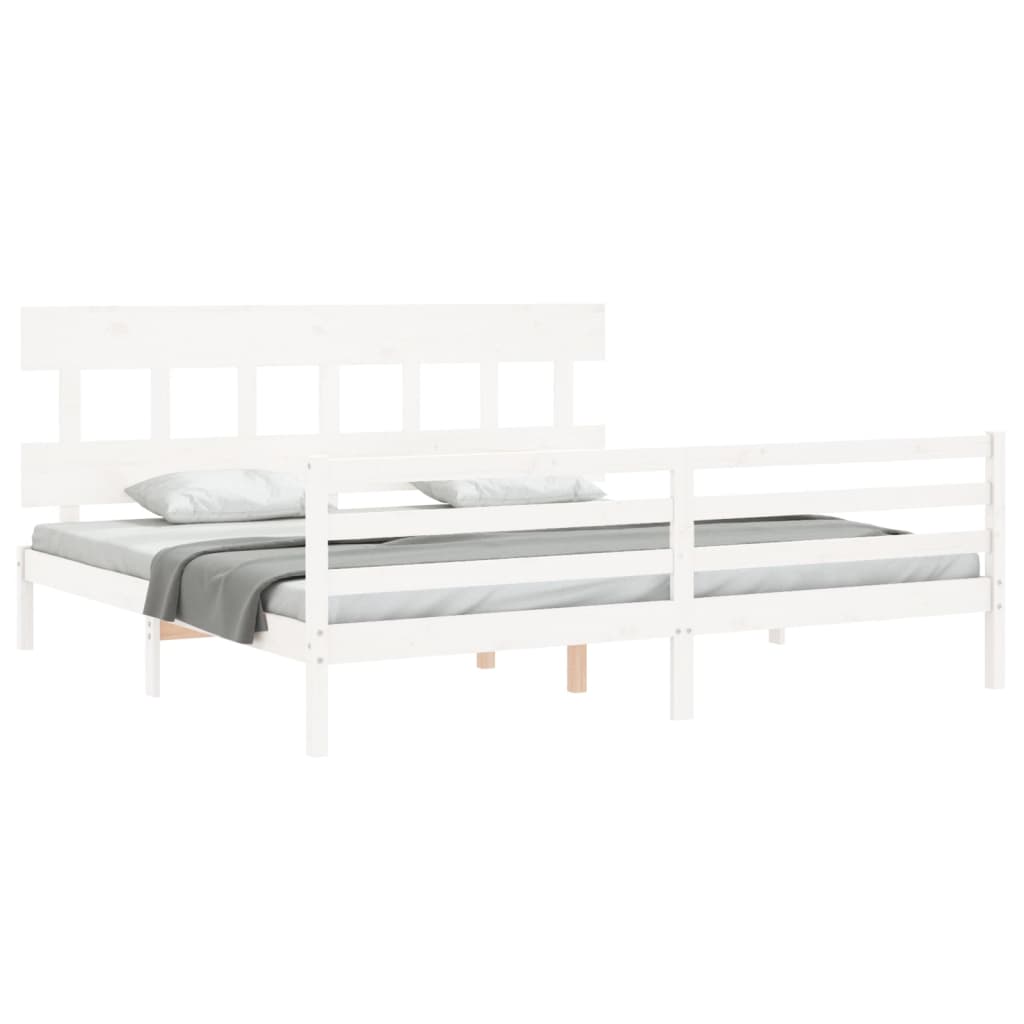 Bedframe Met Hoofdbord Massief Hout 200 x 200 cm Wit Laag