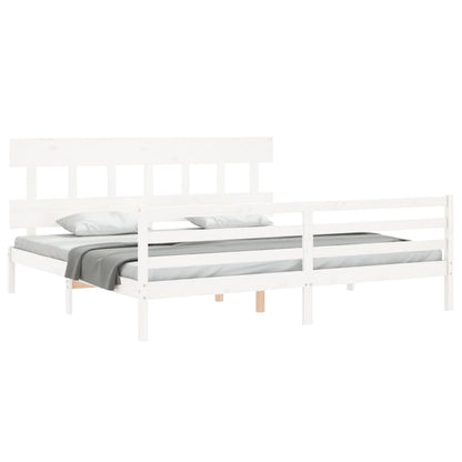 Bedframe Met Hoofdbord Massief Hout 200 x 200 cm Wit Laag