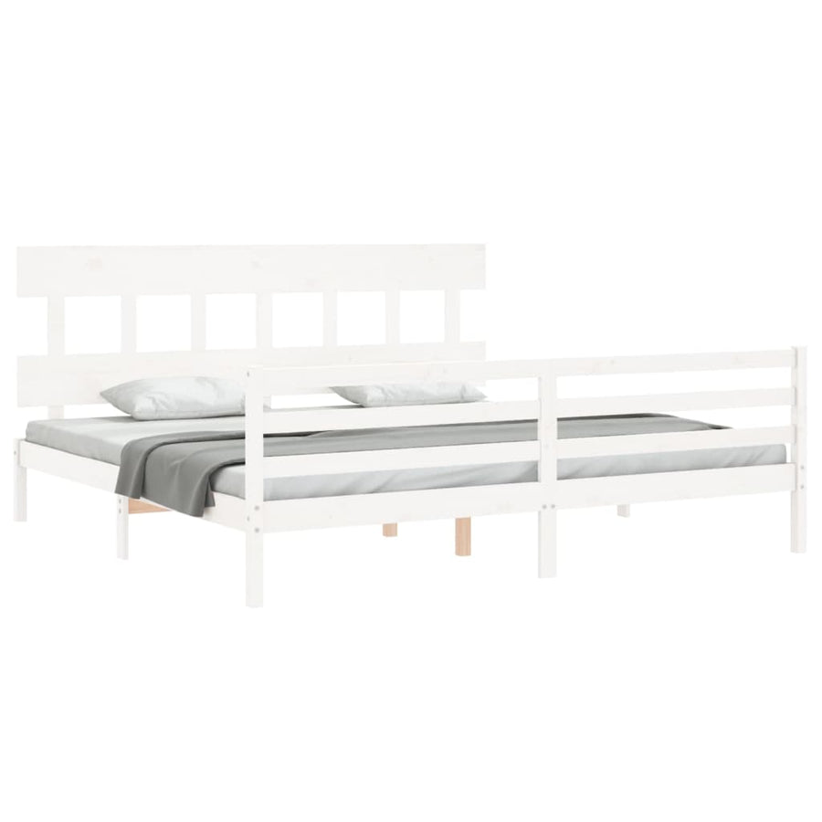Bedframe Met Hoofdbord Massief Hout 200 x 200 cm Wit Laag