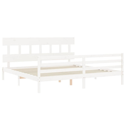 Bedframe Met Hoofdbord Massief Hout 200 x 200 cm Wit Laag