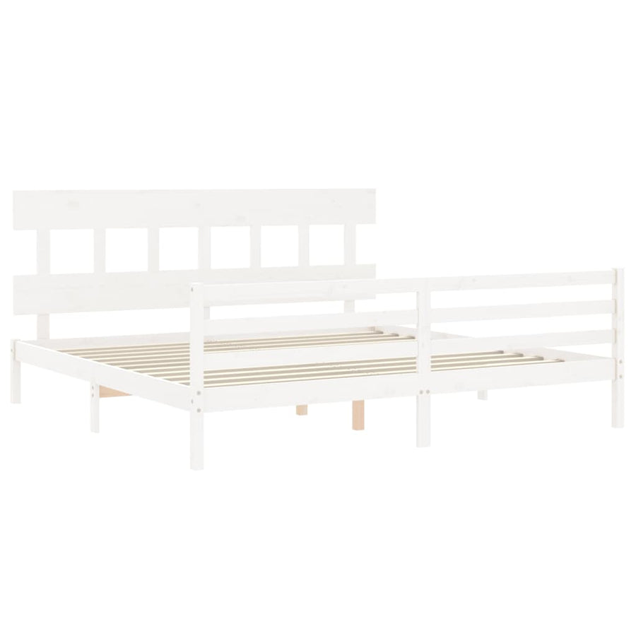 Bedframe Met Hoofdbord Massief Hout 200 x 200 cm Wit Laag