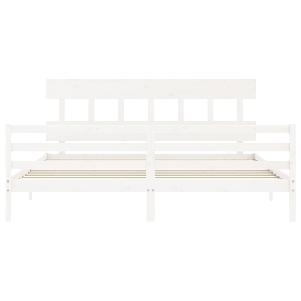 Bedframe Met Hoofdbord Massief Hout 200 x 200 cm Wit Laag