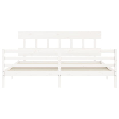 Bedframe Met Hoofdbord Massief Hout 200 x 200 cm Wit Laag