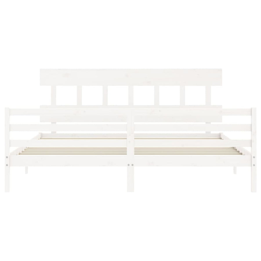 Bedframe Met Hoofdbord Massief Hout 200 x 200 cm Wit Laag