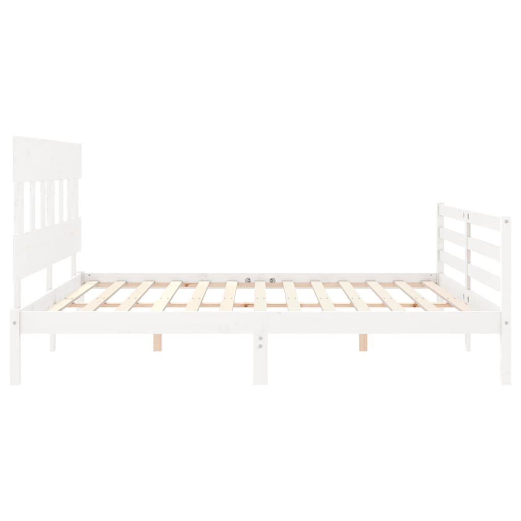 Bedframe Met Hoofdbord Massief Hout 200 x 200 cm Wit Laag