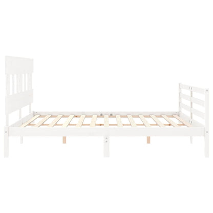 Bedframe Met Hoofdbord Massief Hout 200 x 200 cm Wit Laag