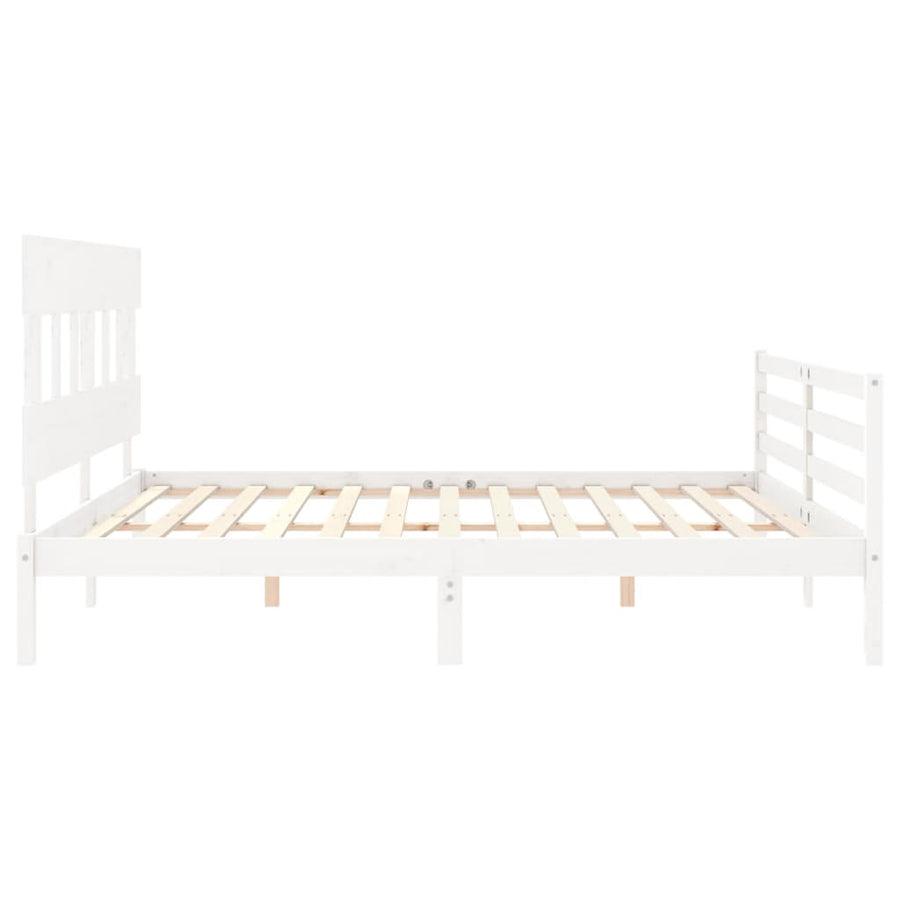 Bedframe Met Hoofdbord Massief Hout 200 x 200 cm Wit Laag