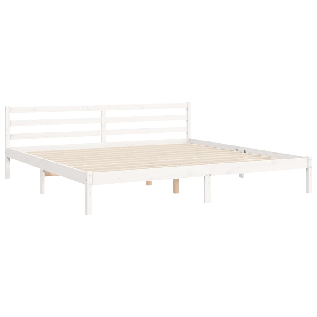 Bedframe Met Hoofdbord Massief Hout 200 x 200 cm Wit Laag