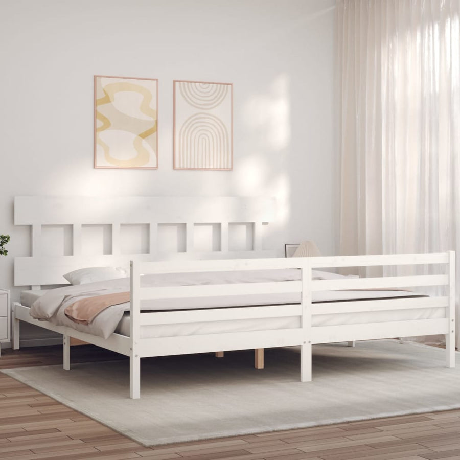 Bedframe Met Hoofdbord Massief Hout 200 x 200 cm Wit Laag