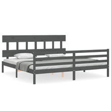 Bedframe Met Hoofdbord Massief Hout 200 x 200 cm Grijs Laag