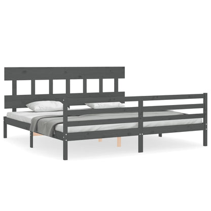 Bedframe Met Hoofdbord Massief Hout 200 x 200 cm Grijs Laag
