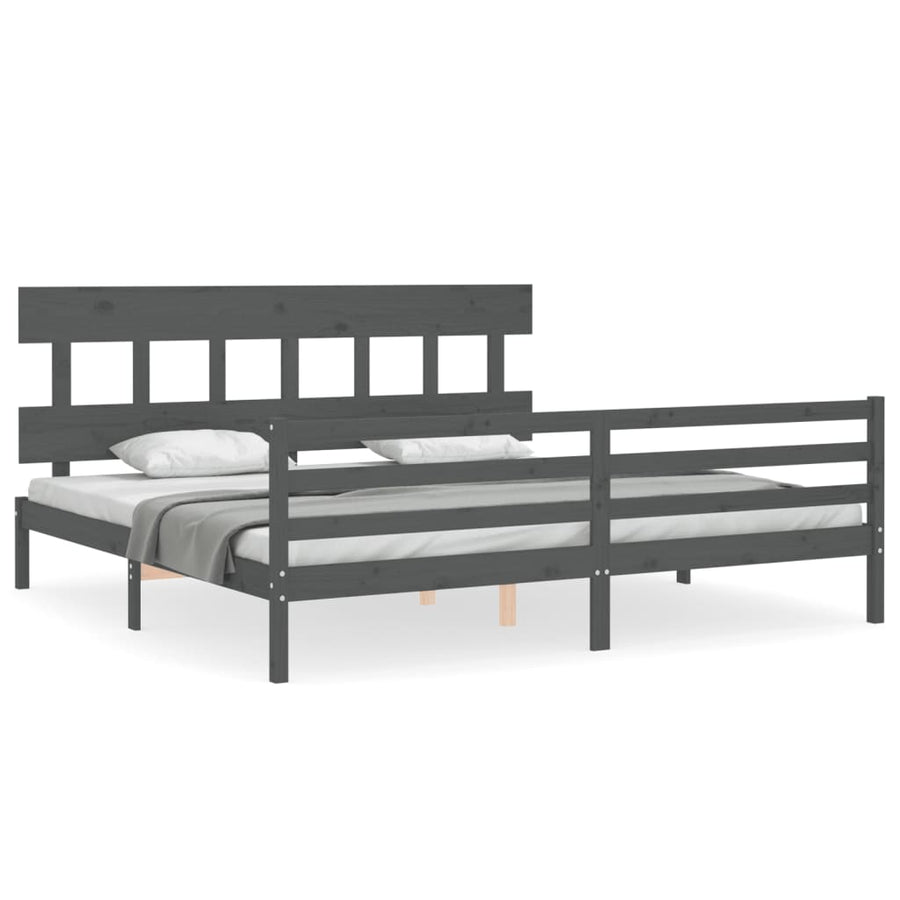 Bedframe Met Hoofdbord Massief Hout 200 x 200 cm Grijs Laag