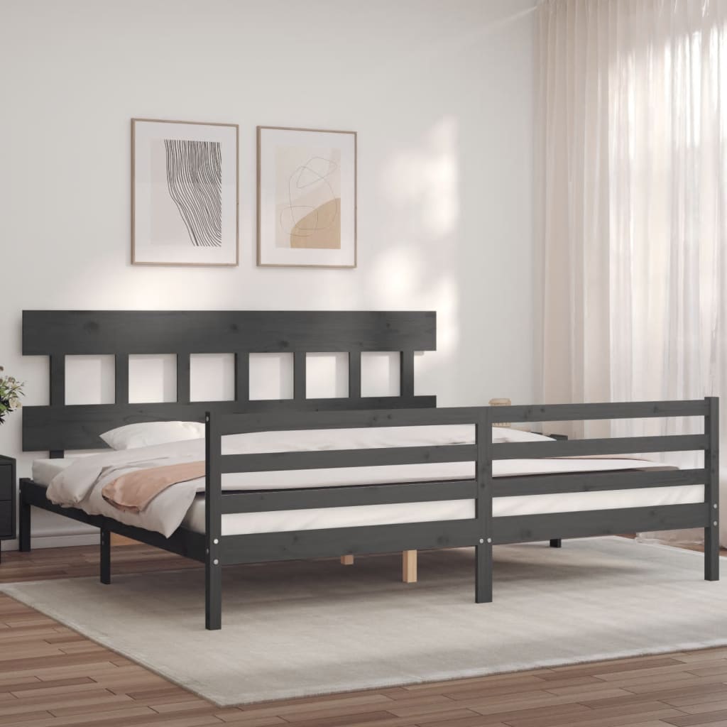 Bedframe Met Hoofdbord Massief Hout 200 x 200 cm Grijs Laag
