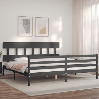 Bedframe Met Hoofdbord Massief Hout 200 x 200 cm Grijs Laag