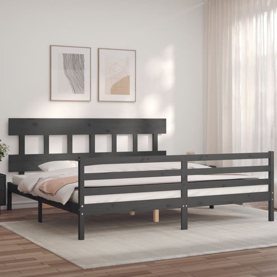 Bedframe Met Hoofdbord Massief Hout 200 x 200 cm Grijs Laag