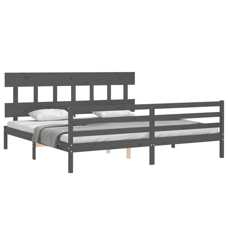 Bedframe Met Hoofdbord Massief Hout 200 x 200 cm Grijs Laag