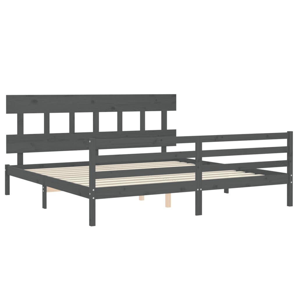 Bedframe Met Hoofdbord Massief Hout 200 x 200 cm Grijs Laag