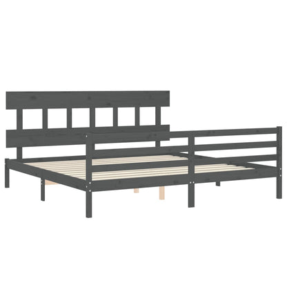 Bedframe Met Hoofdbord Massief Hout 200 x 200 cm Grijs Laag