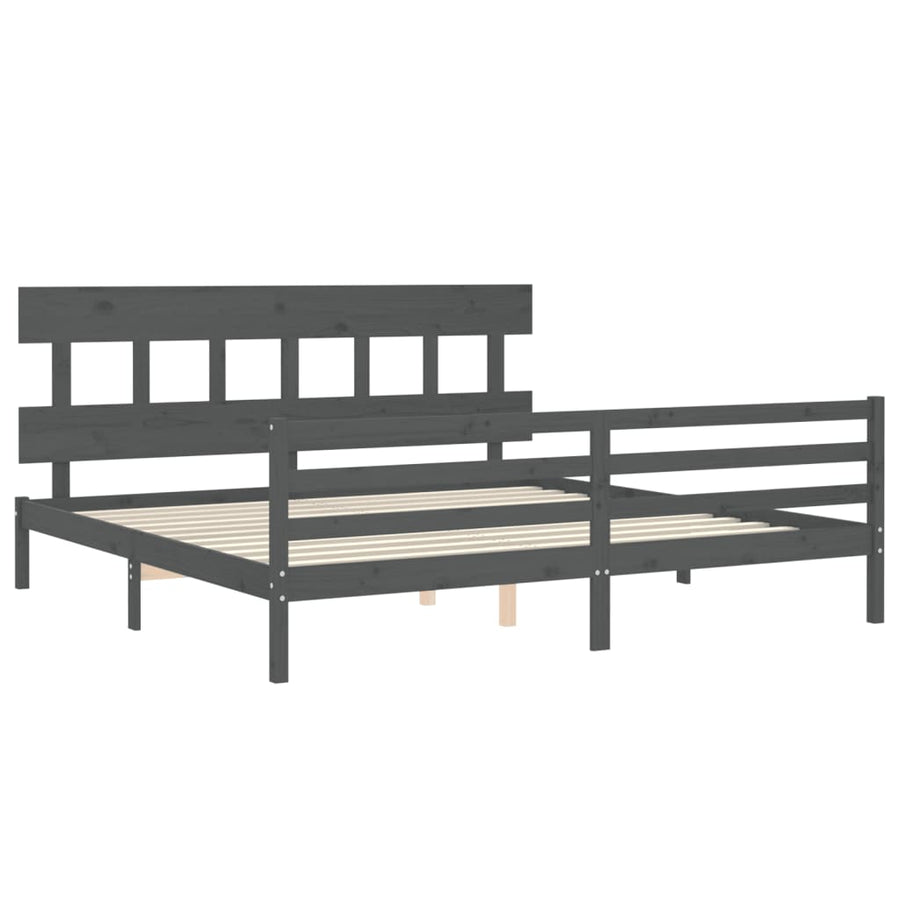 Bedframe Met Hoofdbord Massief Hout 200 x 200 cm Grijs Laag